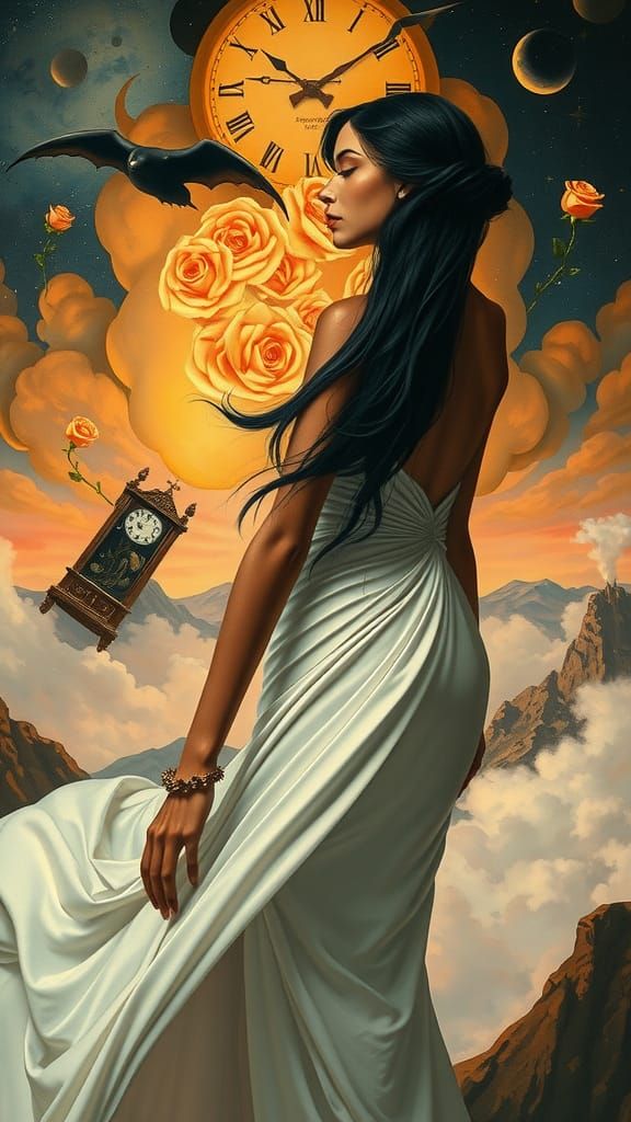 Dreamlike Woman in Surrealist Landscape, Salvador Dalí Style