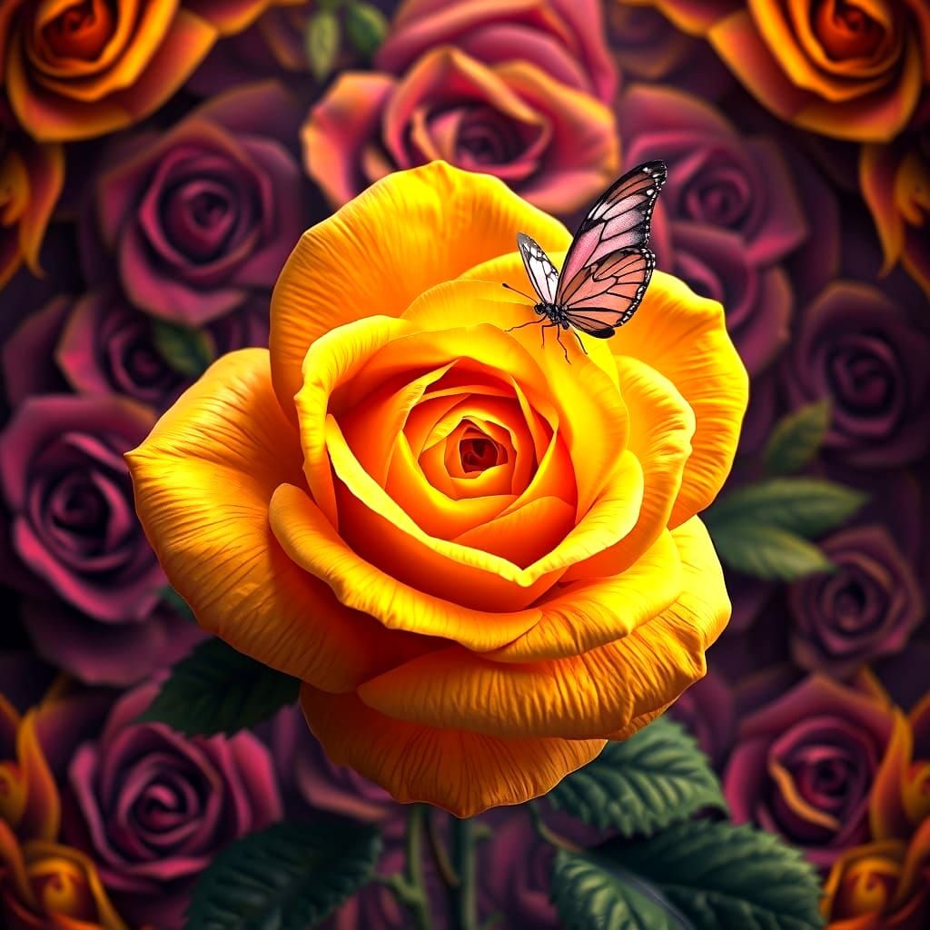 Hyper-Realistic Rose Motif in Dark Fantasy Maze with Delicat...
