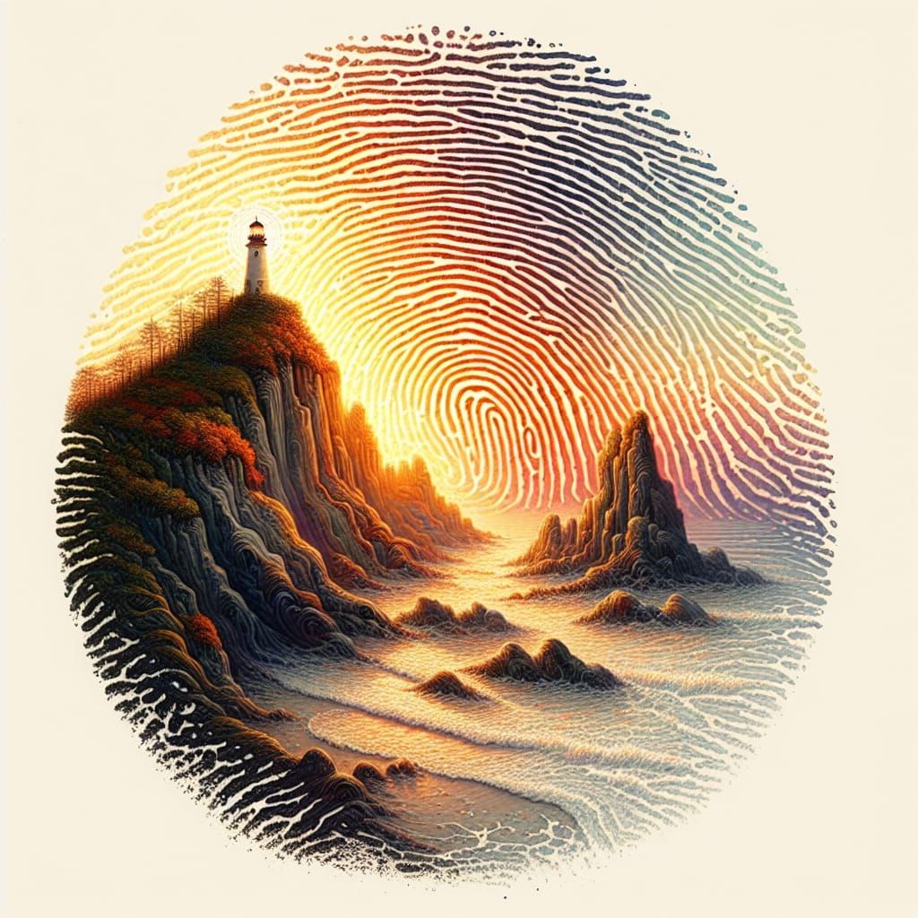 Fingerprint Landscape: Lighthouse at Dawn