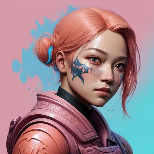 Salmon Pink Portrait: Hyperrealistic Splash Art