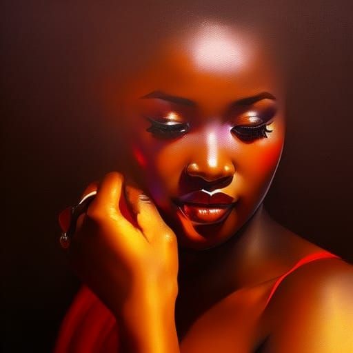 African Woman Portrait in Style of Pino Daeni