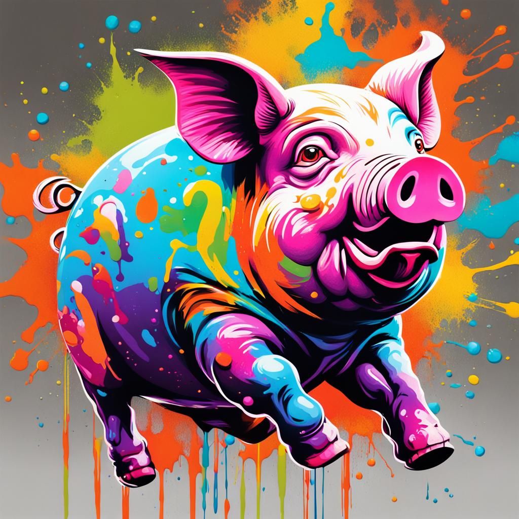 Flying Pig Graffiti Art in Street Style