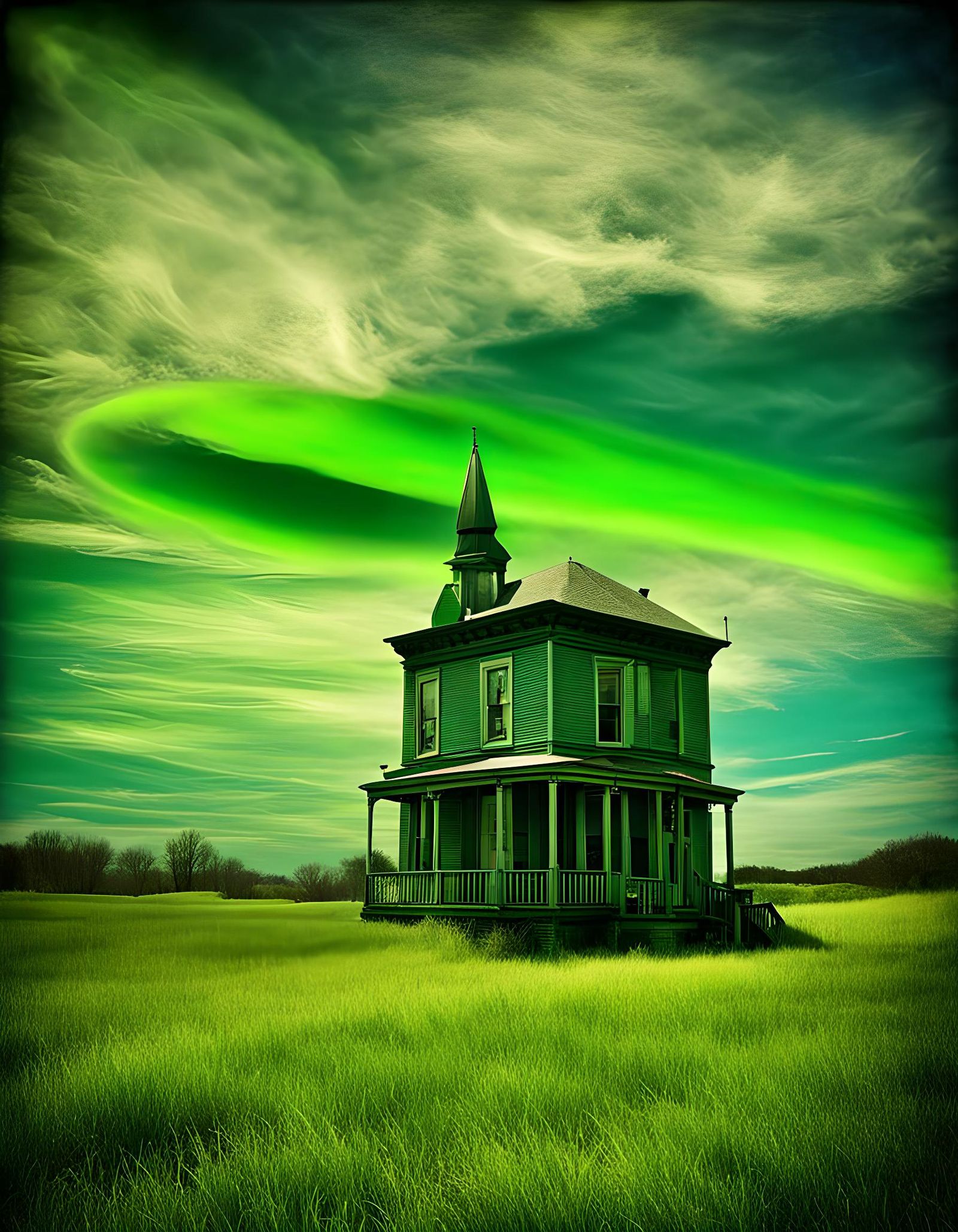 Surreal Flying Machine in Green Photography