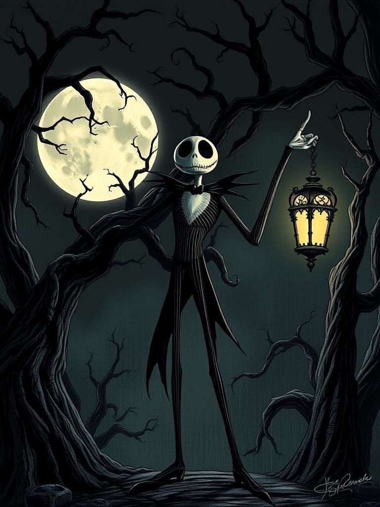 Jack Skellington on Halloween Night Under Full Moon