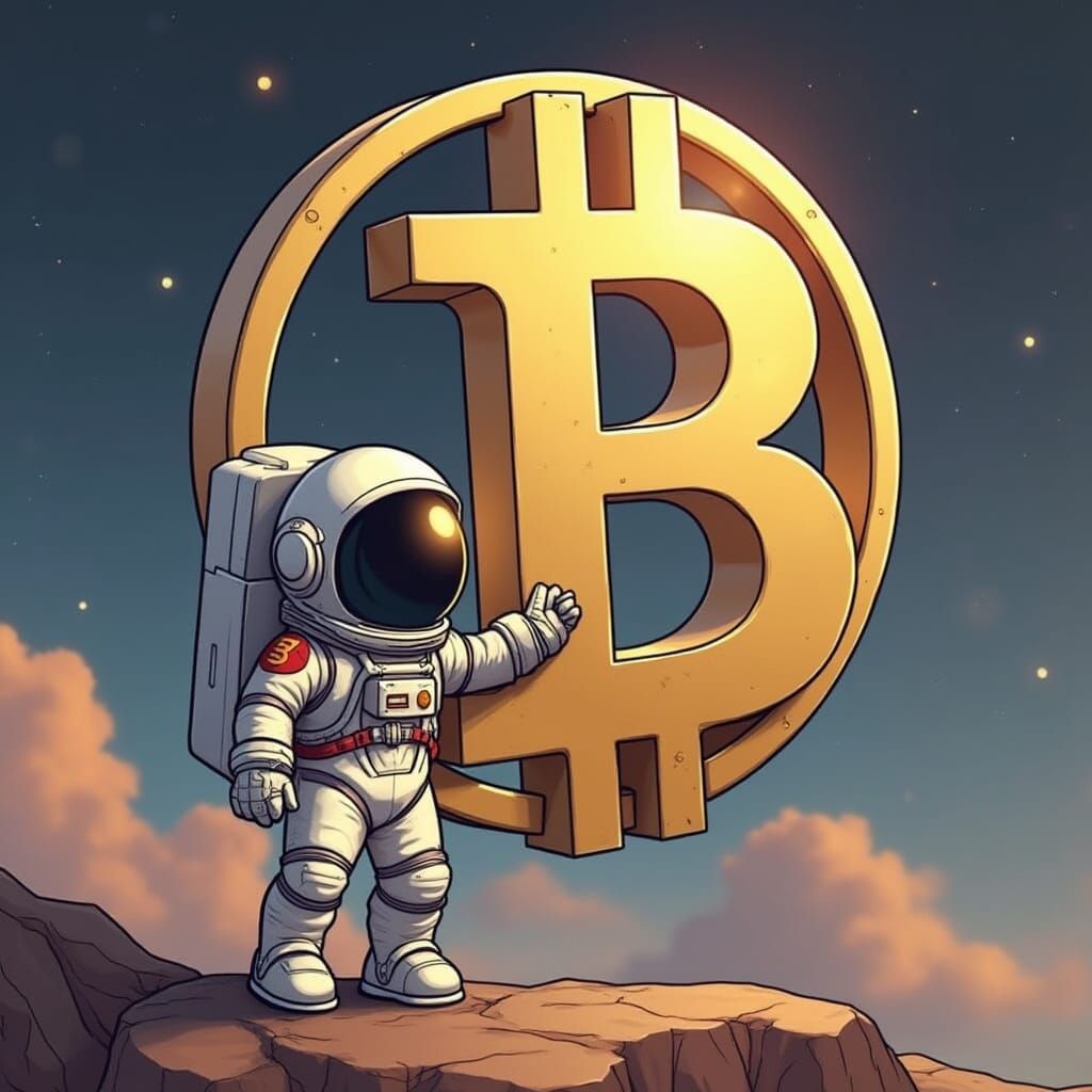 Anime-Style Astronaut Holds Majestic Gold Bitcoin Logo