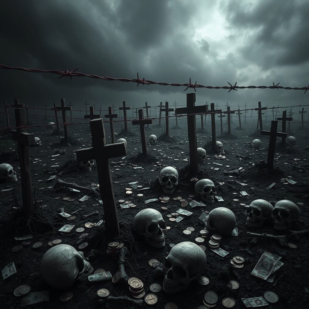 Ominous Battlefield with Graves and Barbed Wire