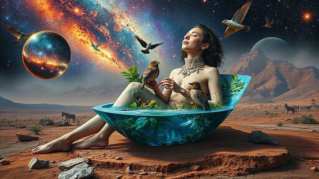 Woman's Inner Oasis Revealed in Barren Landscape