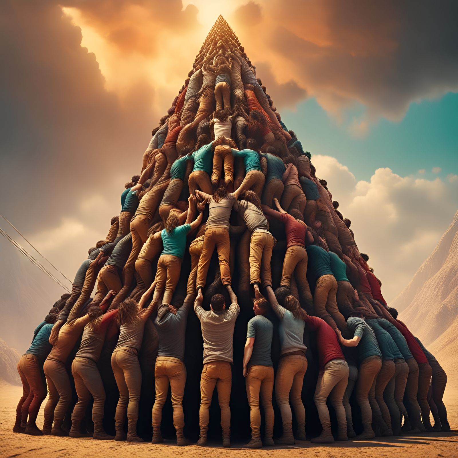 Hyperrealistic Human Pyramid Concept Art