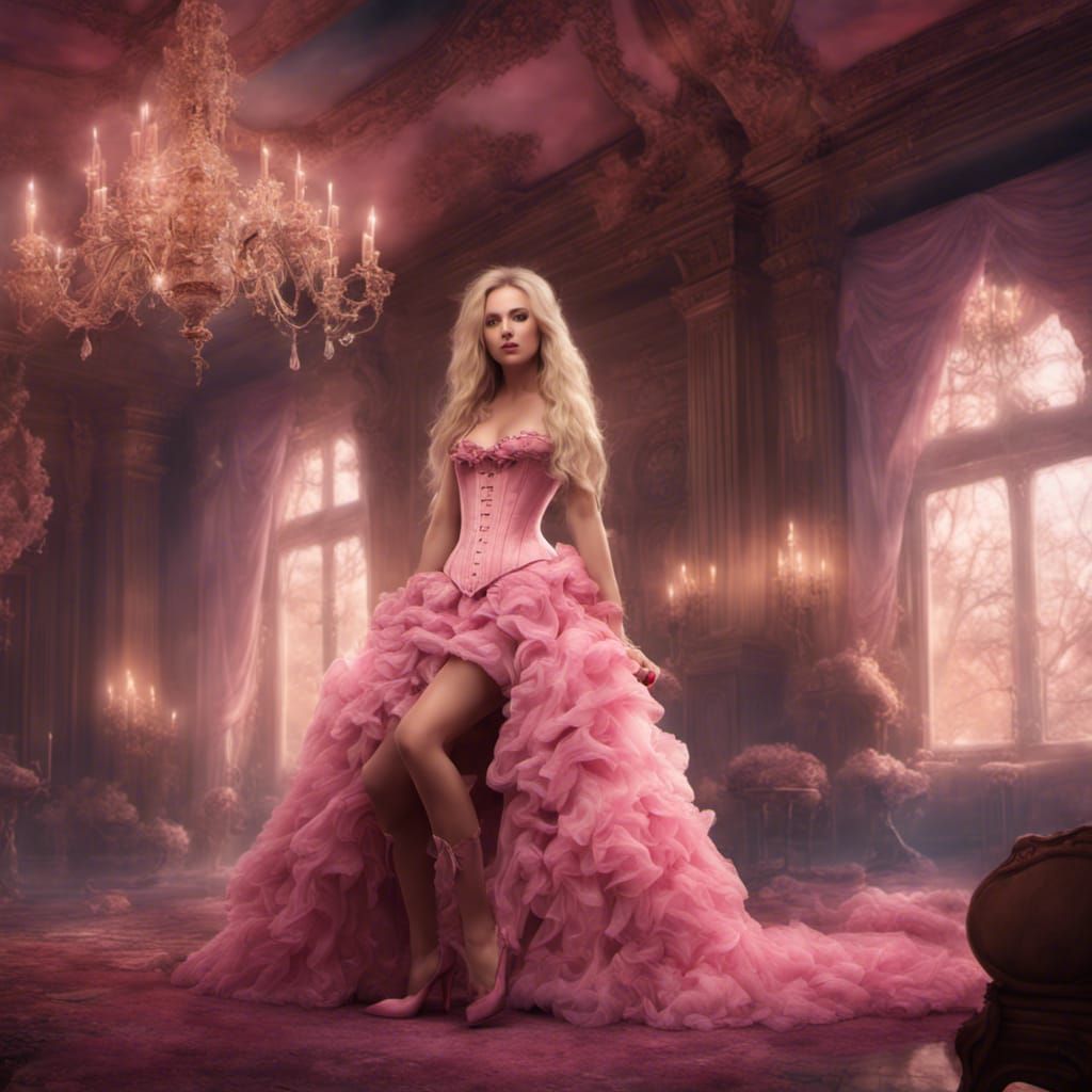 Princess in Pink Corset Dress: Digital Matte Painting