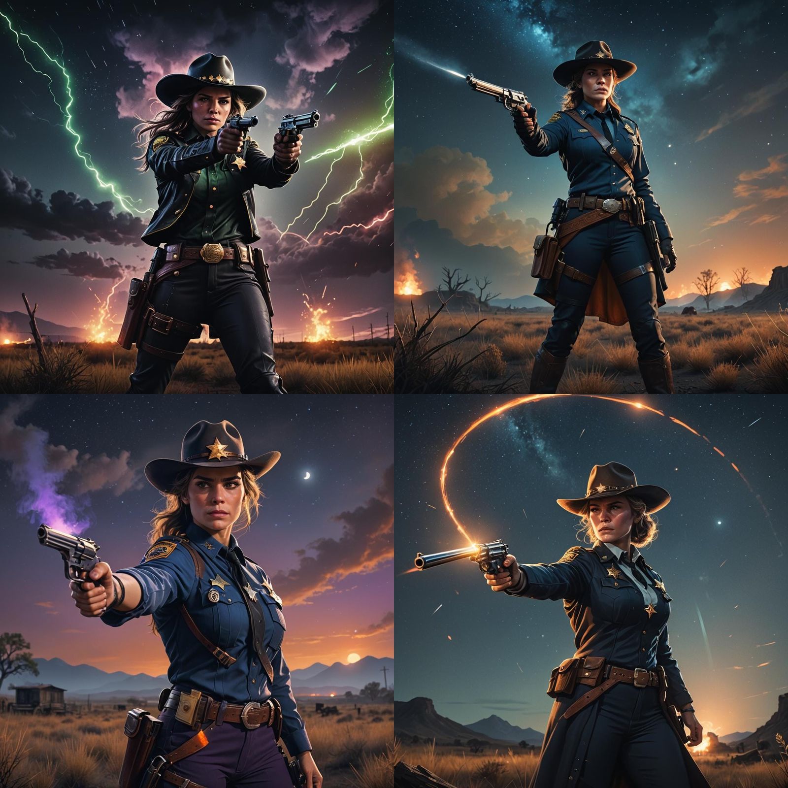 Sheriff Shoots Gun at Dark Starless Sky