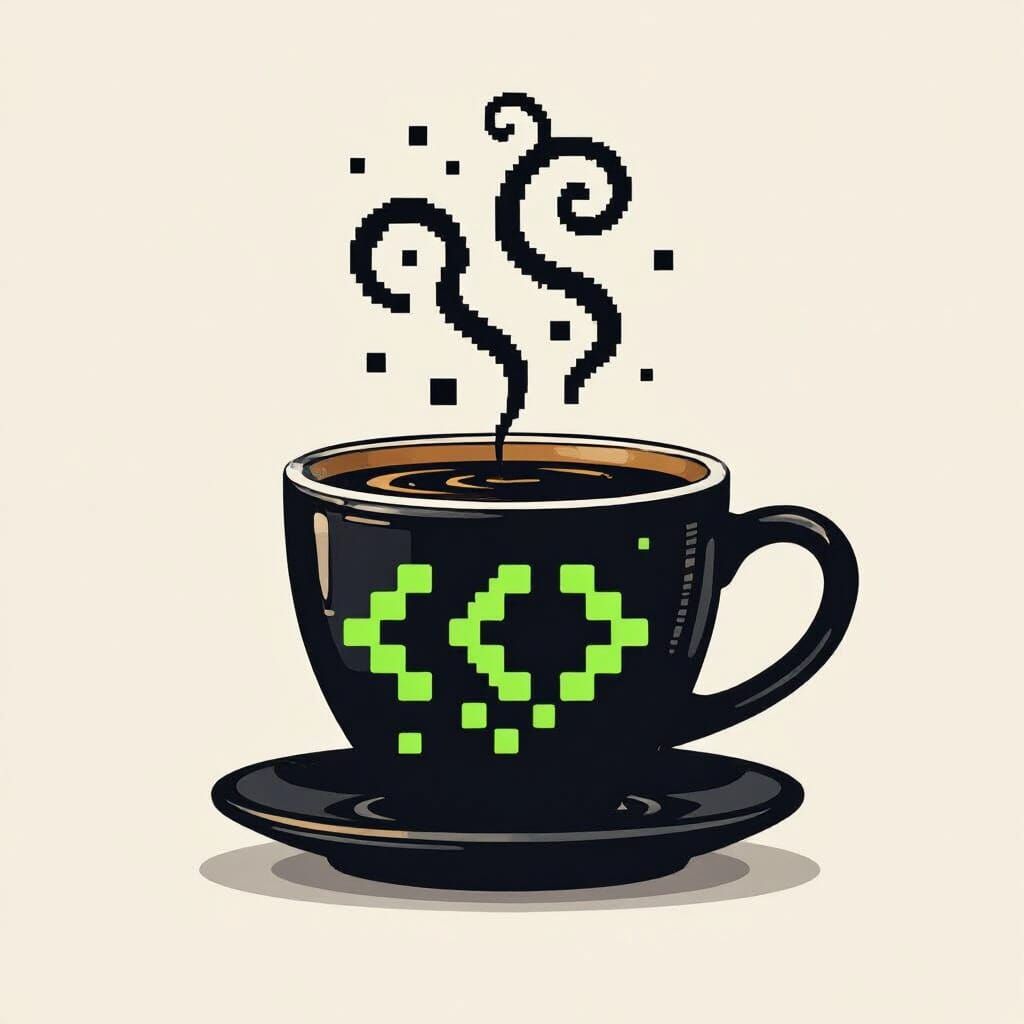 Pixel Steam Coffee Logo in Neon Green and Brown