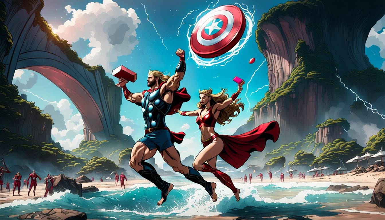 Thor and Scarlet Witch: Vacation on a Summer Beach