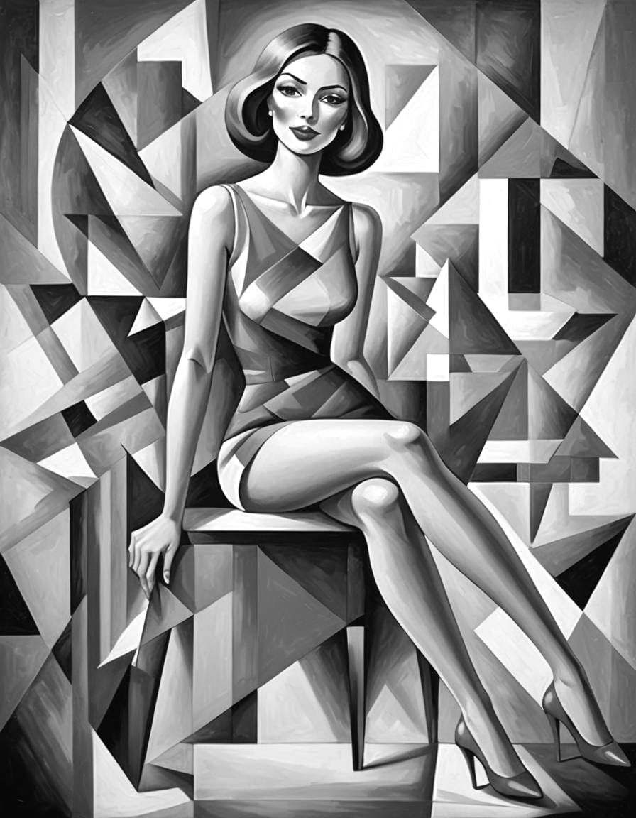 Cubist Minimalist Woman with Asymmetrical Lines