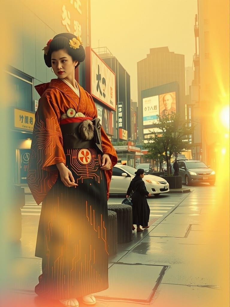 Futuristic Geisha on Neon Tokyo Street