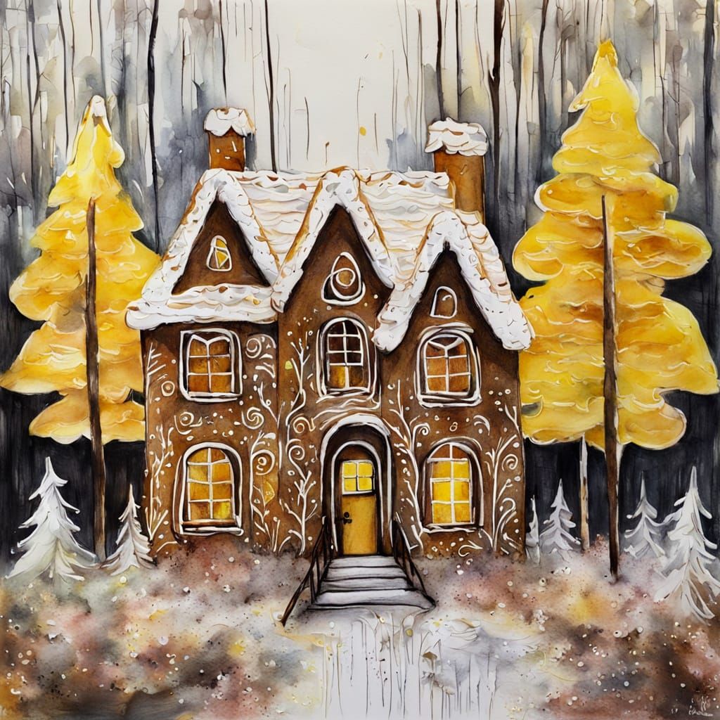 Gingerbread House in Forest as Impasto Painting