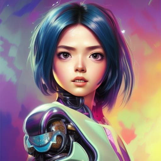 Detailed Portrait of Kawaii Android Girl in Art Nouveau Styl...