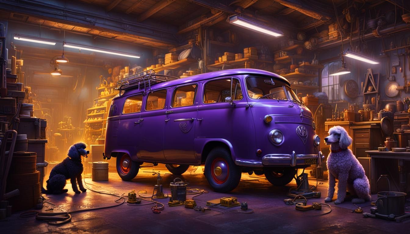 Poodles Perform Van Repairs: Dark Fantasy Concept Art