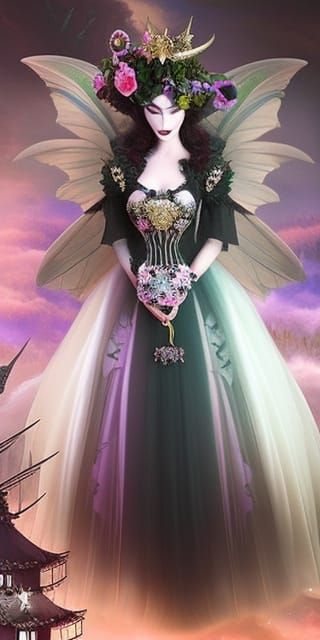 Gothic Fairy Trapped: Anime-Inspired Hourglass Art