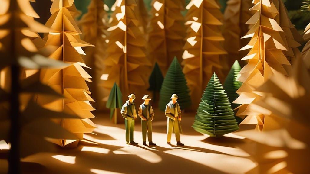 Forestry Workers in Origami Papercraft Style