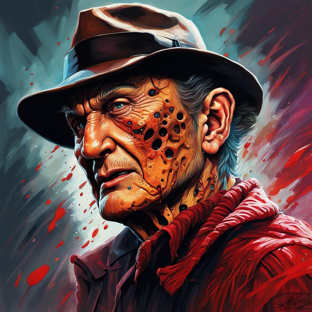 Hyperrealistic Freddy Krueger Portrait in Splash Art Style