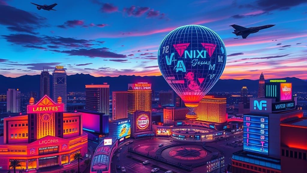 Futuristic Las Vegas at Dusk in Comic Book Style