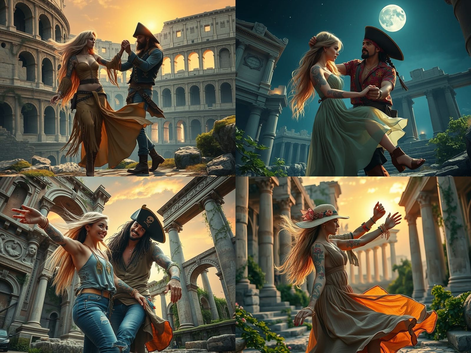 Tattooed Woman and Pirate Dance in Rome Ruins