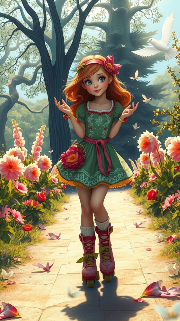 Enchanting Rollerblader in a Whimsical Landscape