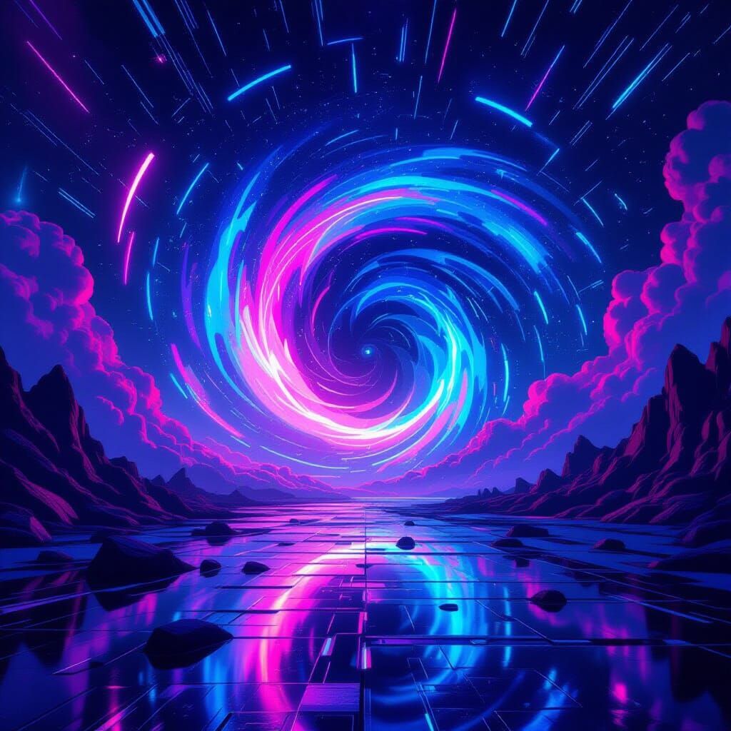 Cosmic Anomaly: Quantum Vortex in Neon Sci-Fi Style