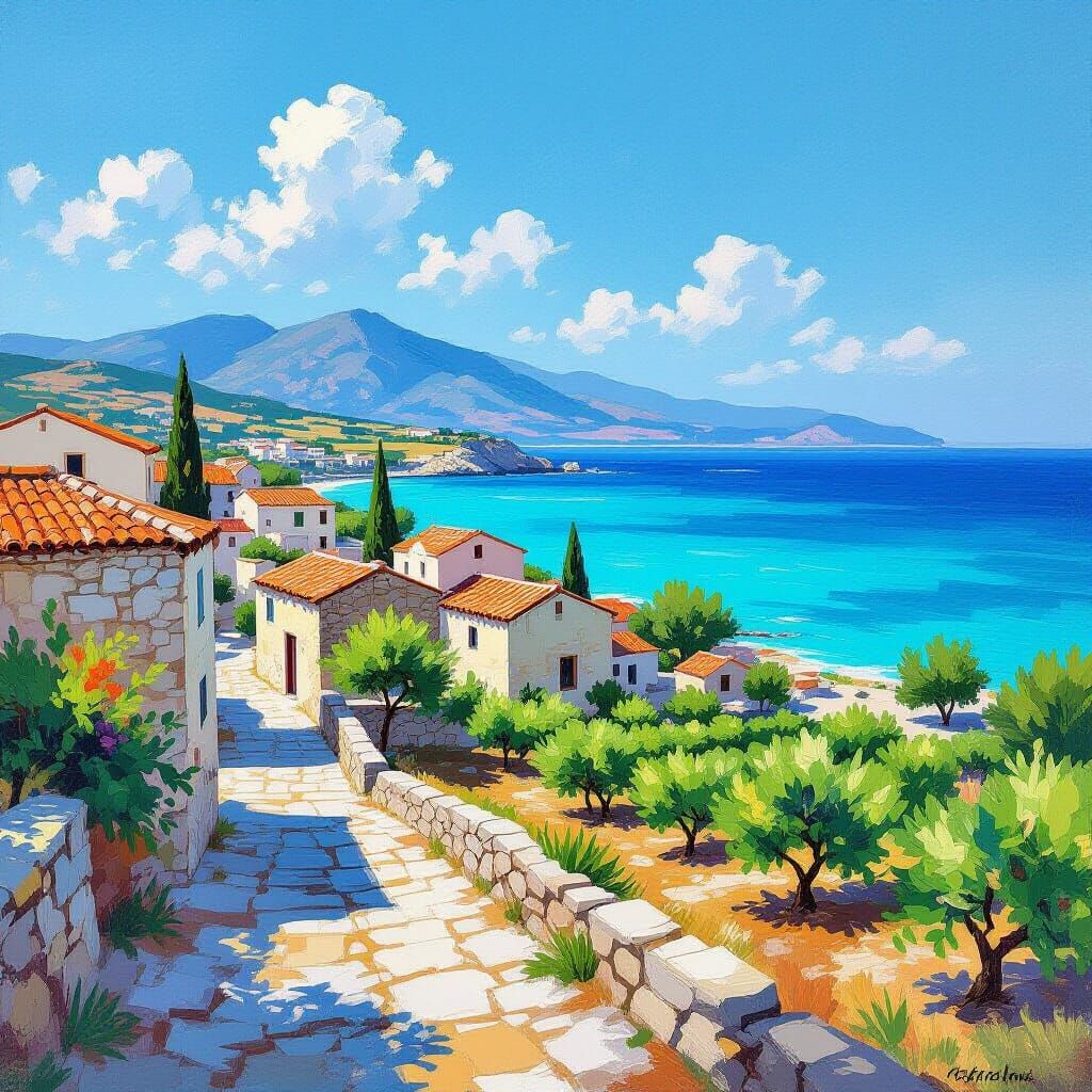 Crete Landscape in Impressionist Style
