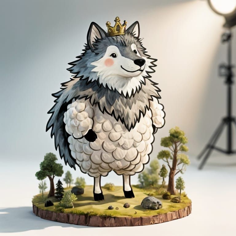Whimsical Sheep in Wolf Costume on Diorama