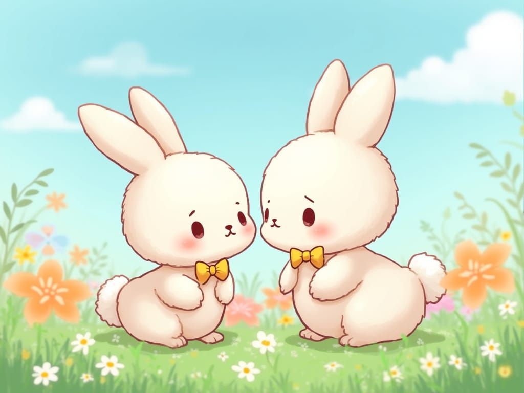 Chibi Bunnies in Love: A Sanrio-Inspired Scene