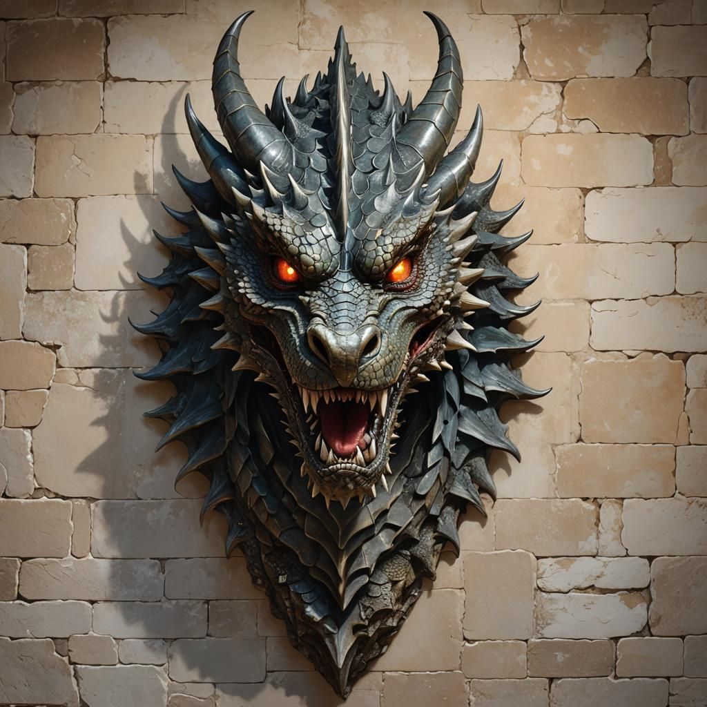 Dragon Head Wall Art: Fantasy Fire Portrait