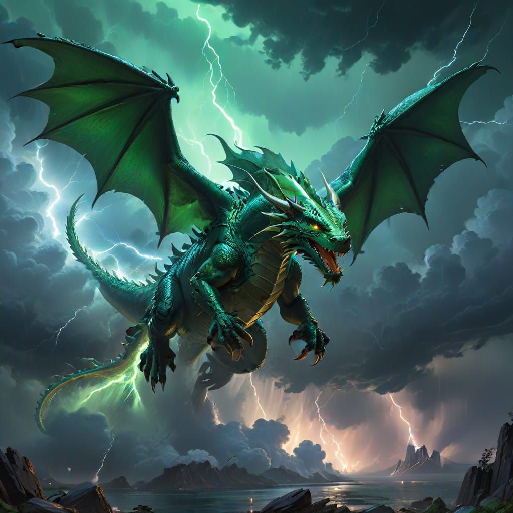 Epic Storm Dragon Soars Amidst Turbulent Skies