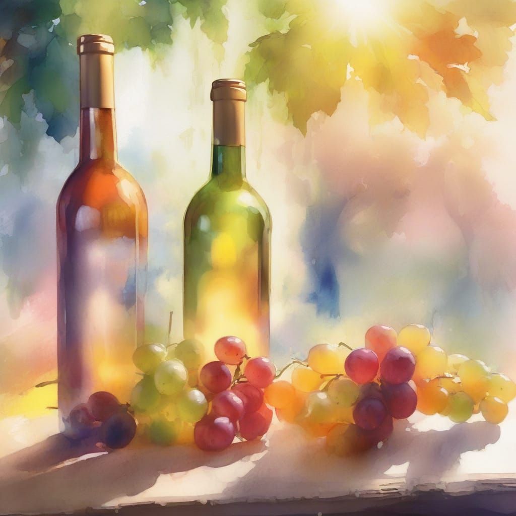 Rustic French Vineyard Scene in Whimsical Watercolour Ink