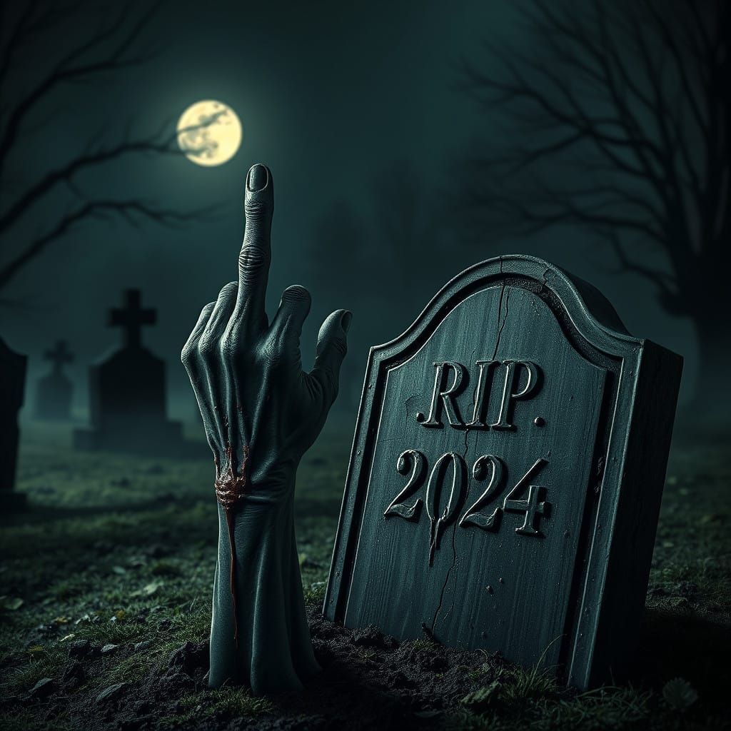 Spooky Gothic Graveyard Scene with Decayed Zombie Hand
