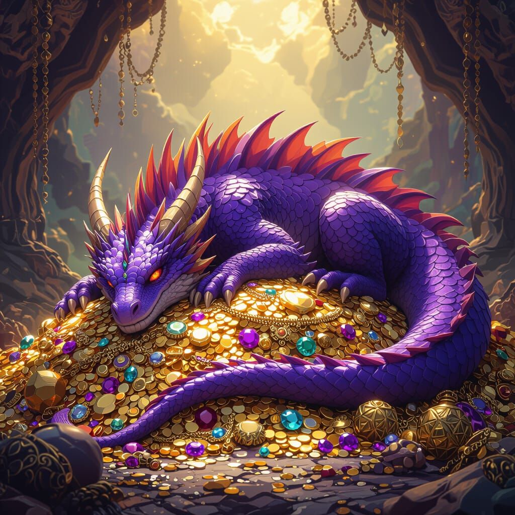 Sleeping Dragon Guards Vast Treasure Hoard