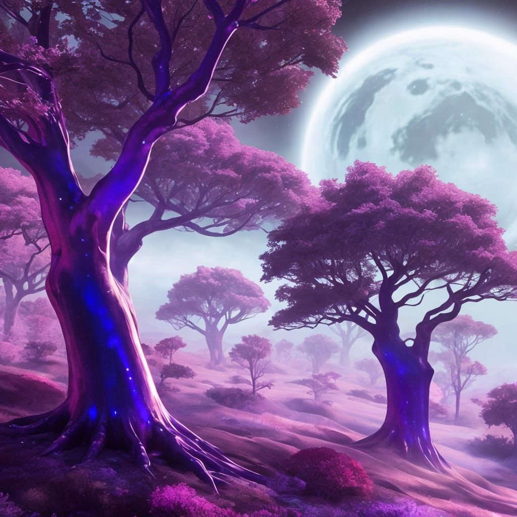 Purple Trees on Apple Planet, Astral Illustration