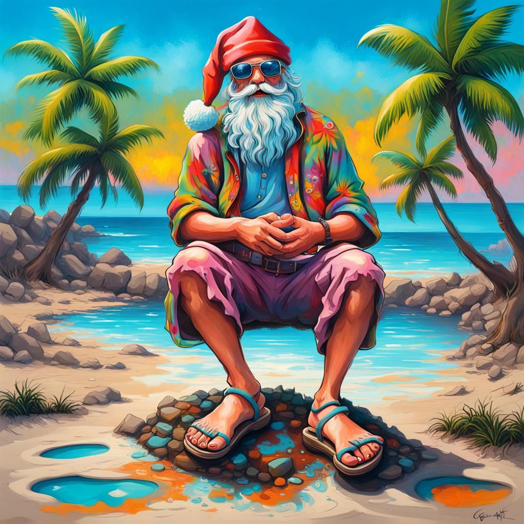 Hippie Santa on Island in Graffiti Art Style