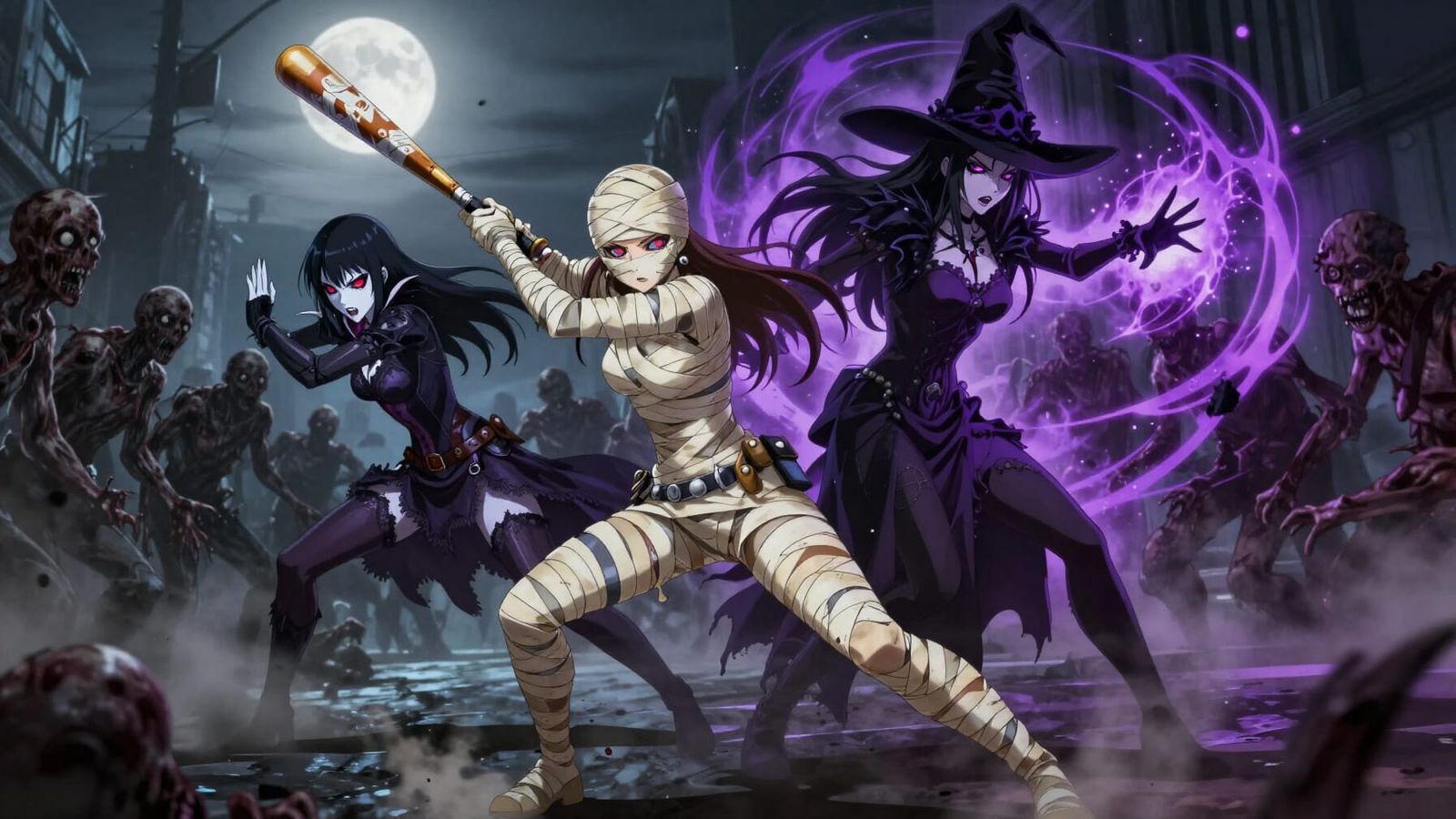 Anime Fight: Vampire, Mummy, Witch vs Zombies