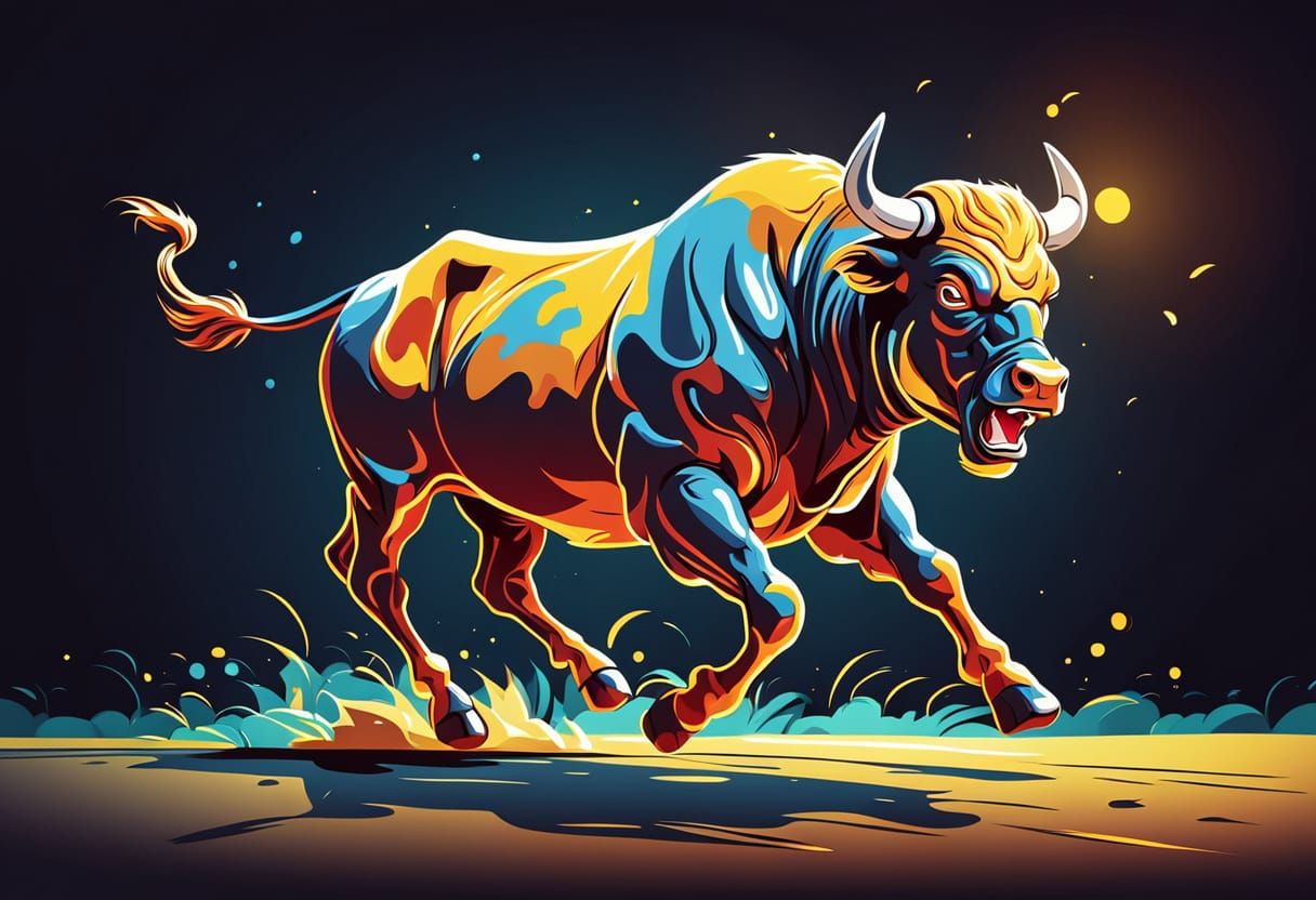 Cartoon Galloping Bull in Vector Art Style
