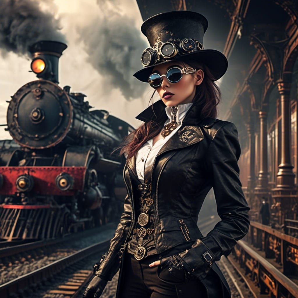 Steampunk Couple at Gothic Railway Station