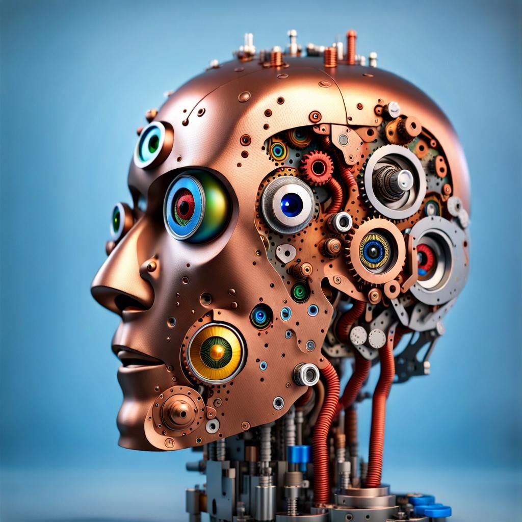 Steampunk Cyborg Robot Head Dissection with Human Eyes