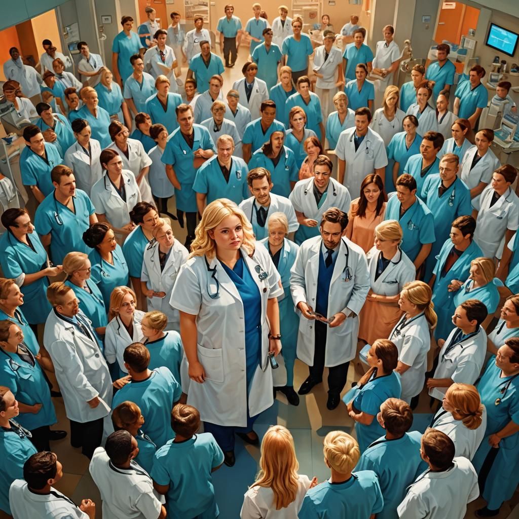 Fantasy Art: Nurse and Tiny Doctors in Hospital