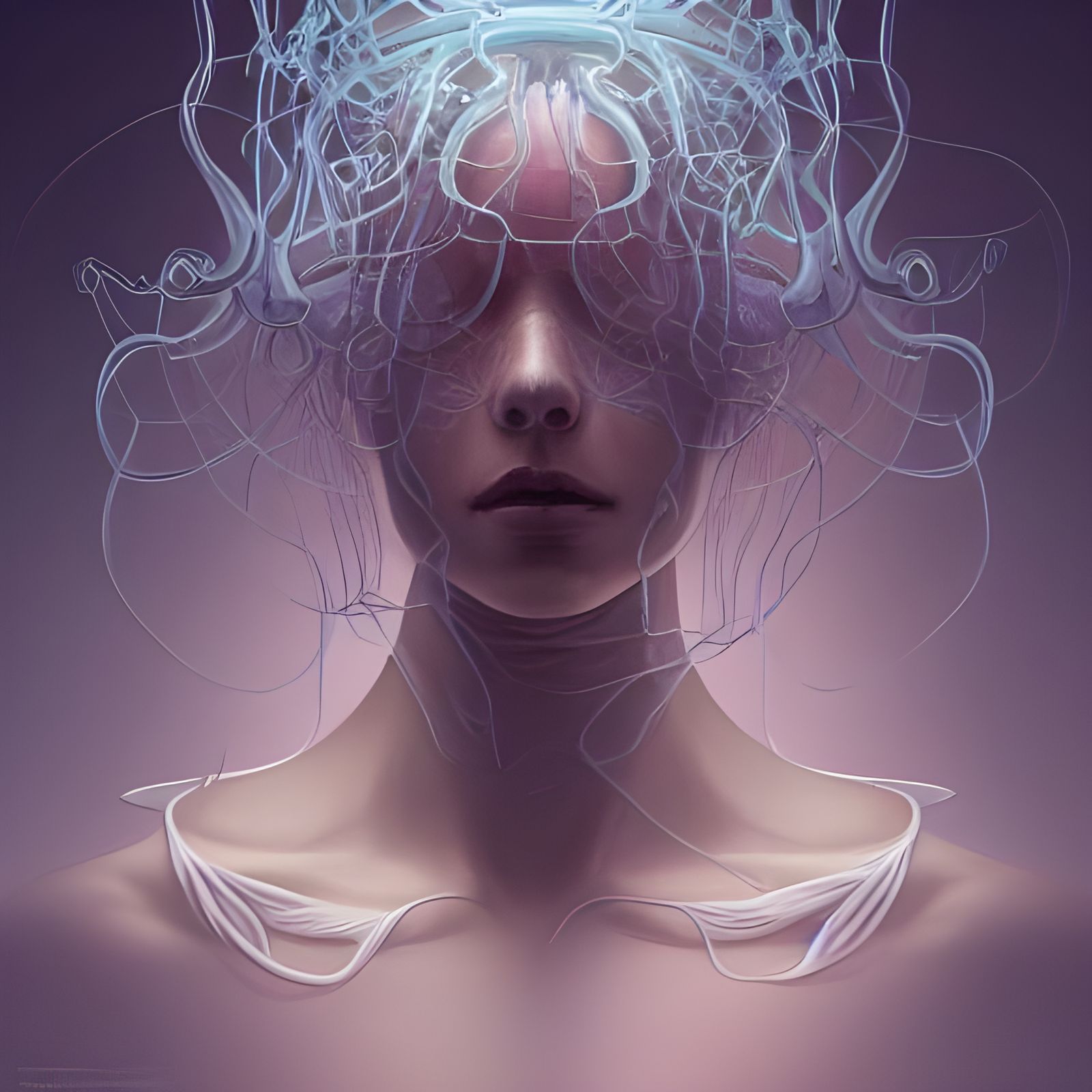 Bacteriophage Fractal Transformation Portrait in Dark Fantas...