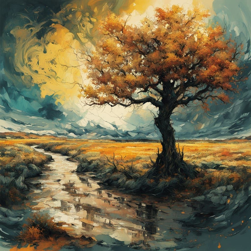 Vibrant Tree in a Desolate World
