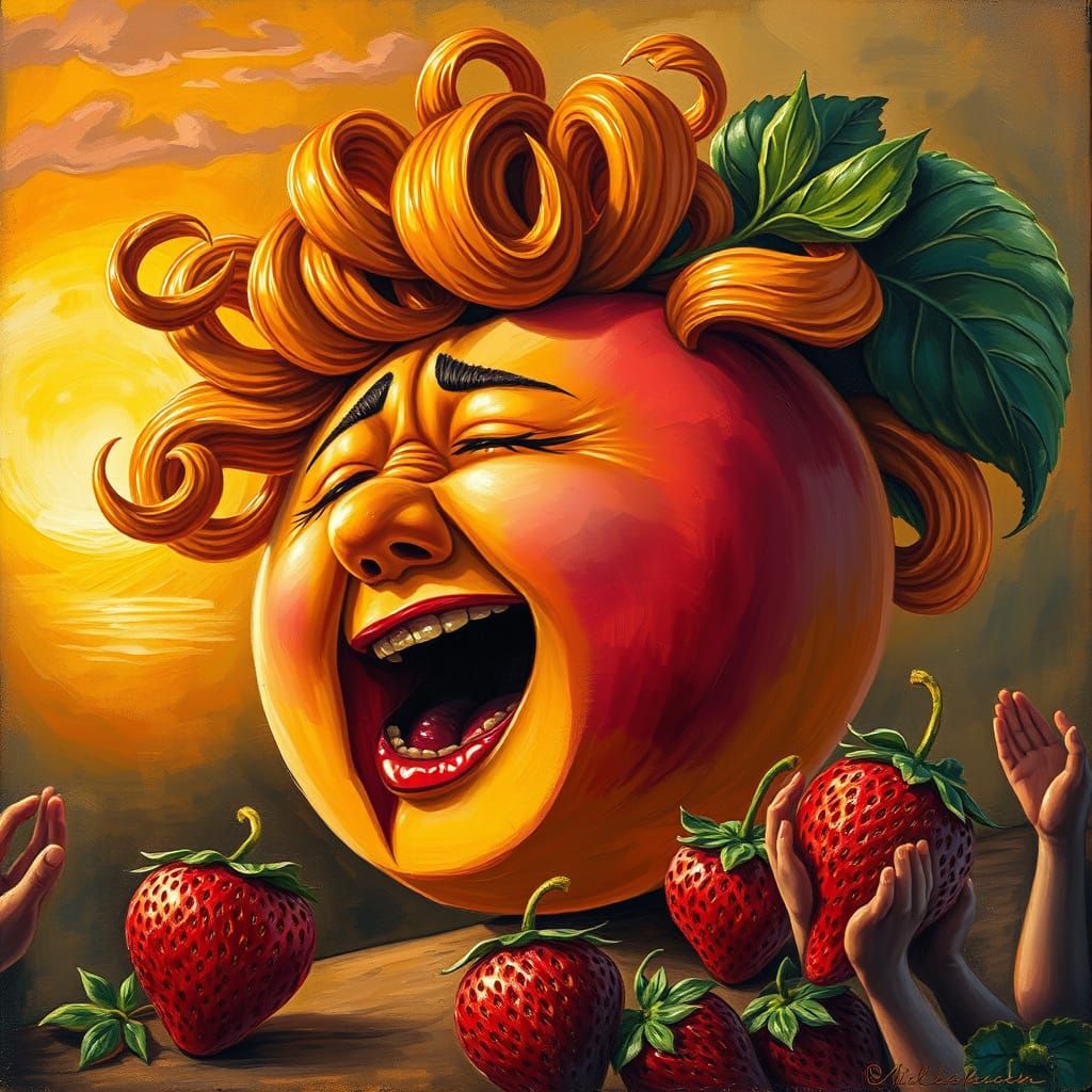 Vibrant Peach Sings Opera with Wild Juice Curls