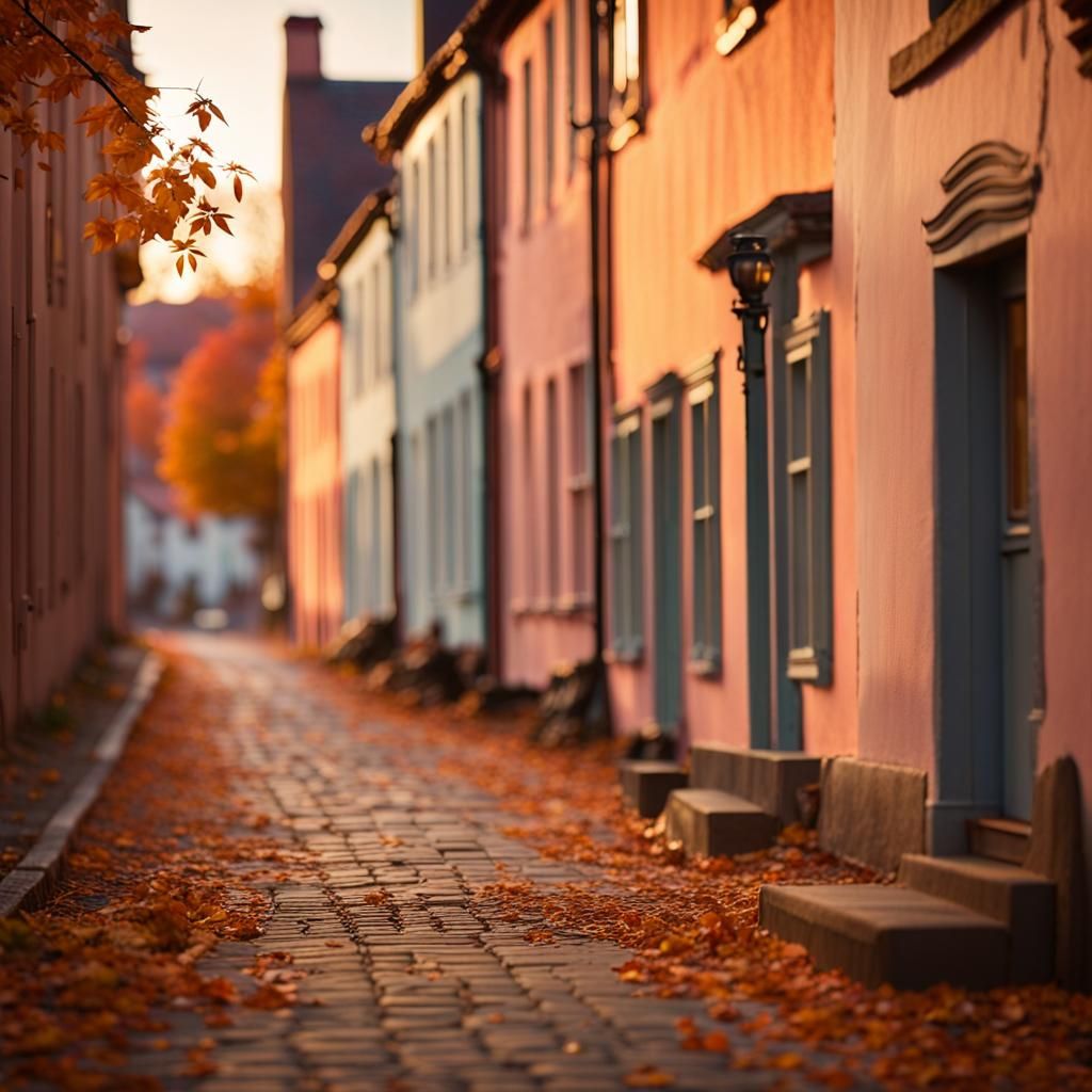 Golden Hour Village Street Scene Photography