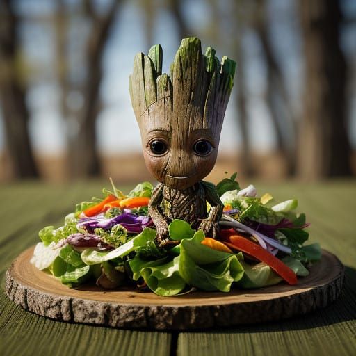 Groot's Vibrant Salad Moment in Earthy Hues