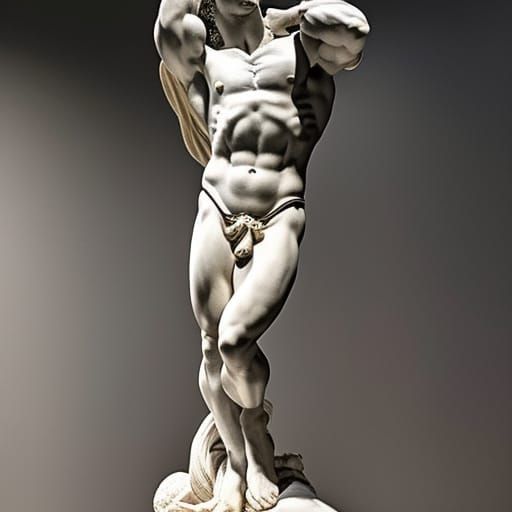 Detailed Marble Statue of Muscular Figures in Museum