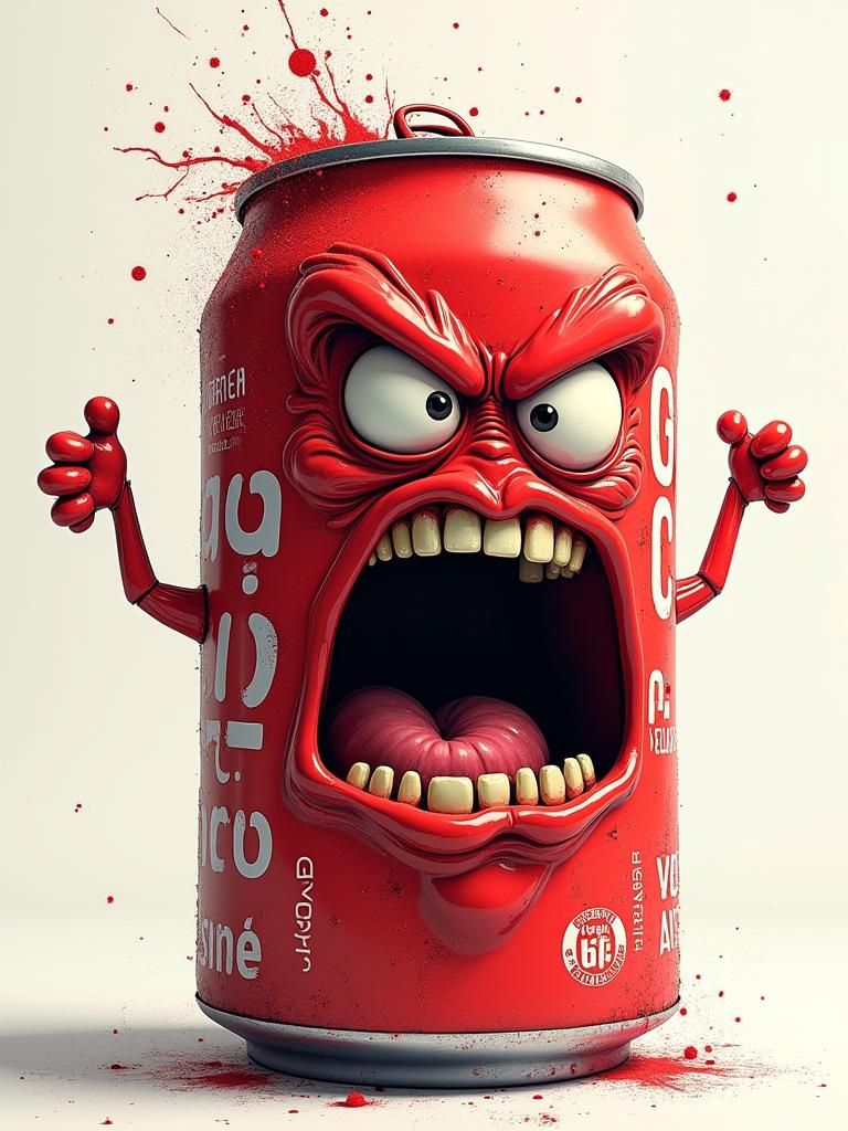 Funny Red Soda Can Caricature with Volumetric Lighting